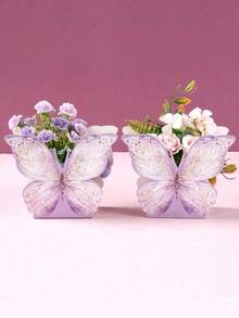 6pcs Watercolor Pink Butterfly Decorative Gift Boxes, Floral Paper Boxes, Suitable For Birthday, Holiday, Wedding, Party, Room, Tabletop Decoration, Baby Shower Party Gift Packaging, Floral Paper Boxes, Includes Double-Sided Adhesive - View 3