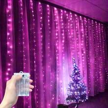 1 pieza Luces de cadena LED para cortina de ventana con 8 modos de iluminación, lámpara de atmósfera alimentada por batería para decoración de fondo de ventana en interiores, boda, fiesta de cumpleaños (Baterías no incluidas) - Lámpara de cortina con caja de pilas AA - Ver 23