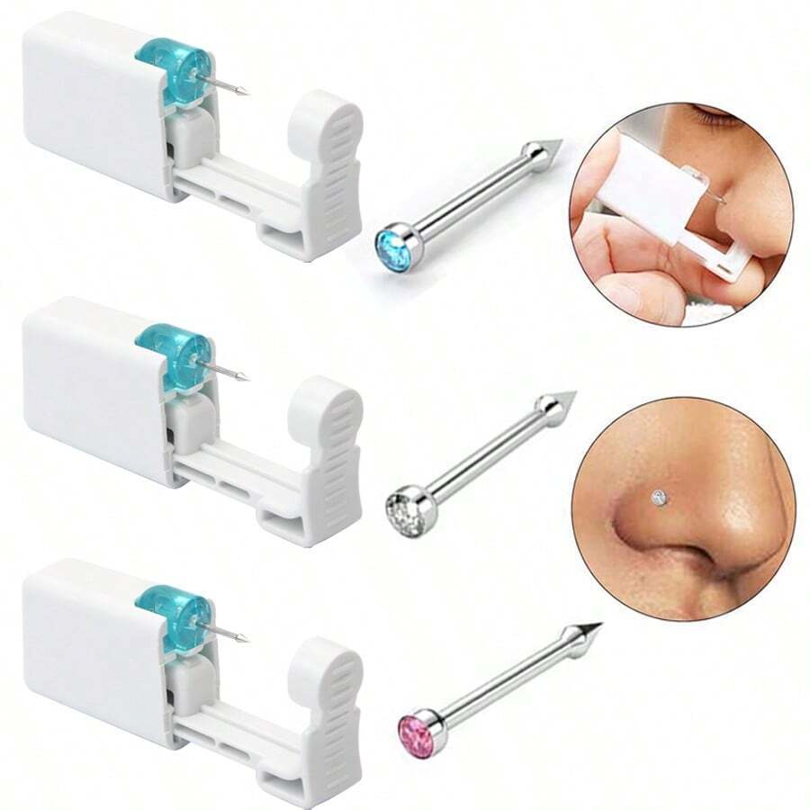 1/2/3/4PCS Nose Piercing Gun Built-In White Diamond Nose Studs Self Nose Piercing Kit Nose Piercing Gun Kit