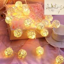 Dây đèn trang trí hình cầu bằng mây dài 1,5m/3 mét/4,5m - Sử dụng 2 pin AA (không bao gồm pin), ánh sáng trắng ấm, thích hợp trang trí trong nhà, phòng ngủ, đầu giường/tường/đám cưới/tiệc tùng/ngày lễ, đèn cổ tích di động tạo không khí lãng mạn cho nhà/phòng/văn phòng/lễ tốt nghiệp/sinh nhật. - Ánh sáng ấm áp - Xem 11