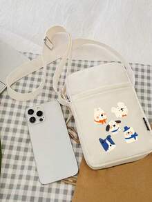 Healing Cartoon Dog Print Phone Bag With Adjustable Shoulder Strap Crossbody Bag, Multiple Colors Available, Fashionable Small Square Bag With Soft Cute Artistic Style, Macaron Color Matching, Meets Different Scene Outfit Needs. Compact And Lightweight Body, Yet Easy To Store Inside - Multicolor - View 10
