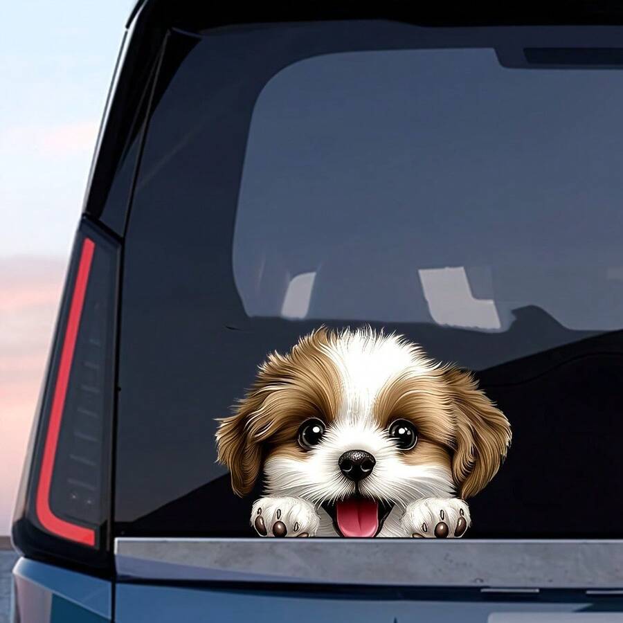Stiker Mobil Anak Anjing Mengintip Realistis, Stiker Bodi Anak Anjing Menjulurkan Lidah dengan Bahagia, Cocok untuk Mobil, Truk, dan SUV, Dekorasi untuk Pemilik Hewan Peliharaan - 1 buah - View 1