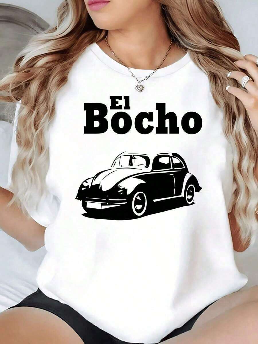 100% Cotton. Iconic Classic Car That Evokes Nostalgia And A Free Spirit With Smooth Lines And An Elegant Presence. Women's 100% Cotton T-Shirt. Women's Simple Solid Color T-Shirt, Loose And Slim Fit Casual Short Sleeve - 白色的 - 查看 1
