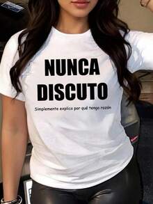 Fashion Printed T-Shirts For Women, Oversized Streetwear Tops, Comfortable And Stylish All-Match Summer Tees. Graphic T-Shirt With Spanish Summer Slogan For Women, Casual And Comfortable Everyday Wear. - 白色 - 查看 3