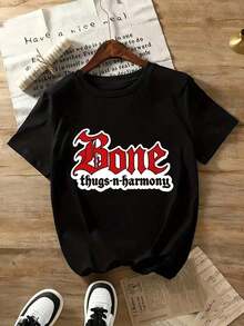 100% Cotton T-Shirt With Fun Print And Round Neck, Bone Thugs N Harmony Logo T-Shirt, Black, Short Sleeve, Graphic Design, For Men And Women, Urban Style, Casual Fashion, Suitable For Sporting Events, Parties, Outings, Sports And Other Christmas Gifts - Unisex, Suitable For Casual Daily Outings, Short Sleeve Summer T-Shirt, Retro Y2K Print T-Shirt. - 黑色 - 查看 5
