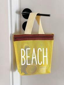 高飽和度撞色網格托特包，印有「Beach」圖案的化妝收納包 - 夏季度假必備，多功能可重複使用購物袋，海灘包，旅行盥洗包，泳衣收納袋，日常用品收納袋。適用於海灘、度假、購物、派對、辦公室、學校，非常適合作為旅行紀念品、教師節禮物、返校禮物、派對贈品、節日禮物 - 彩色 - 查看 8