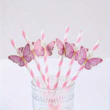 1/10pcs Butterfly Wing Paper Straws, Multi-Occasion Party Supplies, Suitable For Wedding, Bridal Shower, Birthday, Event And Celebration Decoration Drinking Straws - Butterfly - View 11