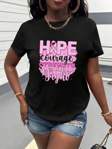 Camiseta Estampada para Mujer - Camiseta Casual de Manga Corta y Cuello Redondo con Brillante Texto Rosa en Purpurina, Corte Relajado para Todas las Estaciones, Perfecta para Uso Diario y Atuendos de Vacaciones, Combínala con Shorts de Mezclilla y Accesorios (Lavable aáquina). - Negro - Ver 6