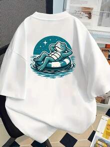 | Exquisite Design | Loose And Comfortable | Easy To Match | Short-Sleeved Printed T-Shirt With Designs On The Front And Back - Frog, Inflatable Float -  Printed T-Shirt For Women, Spring/Summer, Your Best Choice! - 白色 - 查看 2