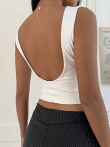 Top corto de algodón acolchado con espalda de tirantes, para primavera/verano - Blanco - Ver 2