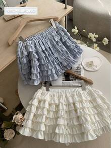 2026 Spring New Arrival N&K [Immediate Shipping] Kayohen Cake Skirt | Cute And Fluffy Silhouette, Available In White, Light Blue, Khaki, Denim Blue, And Black. Size S (40-50kg) - White - View 5