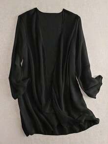 Swim Basics Kimono de manga larga de unicolor para mujer como cubierta casual - Negro - Ver 3