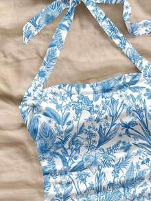 Set de 2 tops de mujer con cuello halter, espalda descubierta y estampado floral fruncido - Multicolor - Ver 8