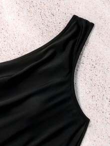 Swim Conjunto de bikini fruncido de unicolor para playa y vacaciones de verano - Negro - Ver 3