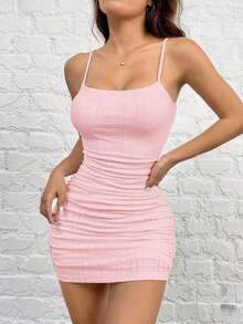 Vestido sin mangas tejido para mujer, unicolor para uso diario simple - Rosa - Ver 3