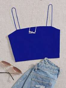 Top corto de tirantes delgado unicolor - azul real - Ver 1
