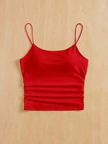 Camiseta ajustada con cuello redondo, almohadilla en el pecho y transpirable.Camisola básica para mujer sin sujetador - Rojo - Ver 3