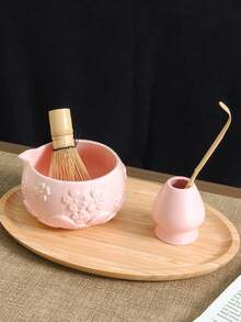 1 Stück/2 Stücke/4 Stücke/5 Stücke Japanischer Stil Geprägte Sakura Keramik Matcha Tee Set, hochwertige rosa Gießschale, Matcha Zubehör Set beinhaltet Schale, Quirl, Löffel, Sieb, geeignet für Matcha-Liebhaber und Anfänger, tolles Geschenk zum Muttertag, für Ältere, Valentinstag - Verschiedenfarbig - Übersicht 6