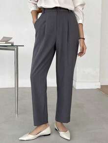 Pantalones rectos casuales de negocios para mujeres - Gris Oscuro - Ver 9