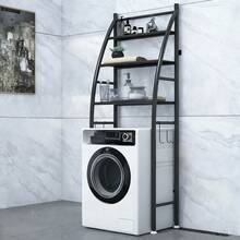 1 pieza Estante de almacenamiento superior para lavadora, organizador de estantería para baño, lavandería y secadora, estantería de pie de varios niveles para ahorrar espacio en el balcón - Negro - Ver 2