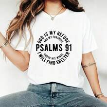 Camiseta del Salmo 91, Camiseta Cristiana, Camiseta de Jesús, Regalo para Mujer, Camisetas de Fe, Camiseta del Mesías, Versículo Bíblico, Regalos Religiosos para el Día de la Madre, para Oración, para Mujer, Cuello Redondo, Casual - Blanco - Ver 1