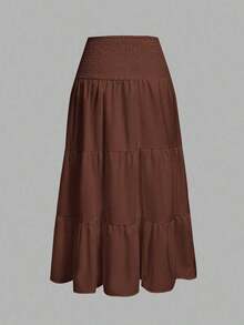 MOD Minimalist A-Line Skirt With Pleats And Drawstring In A Solid Color, For Casual Everyday Wear - Brown - View 2