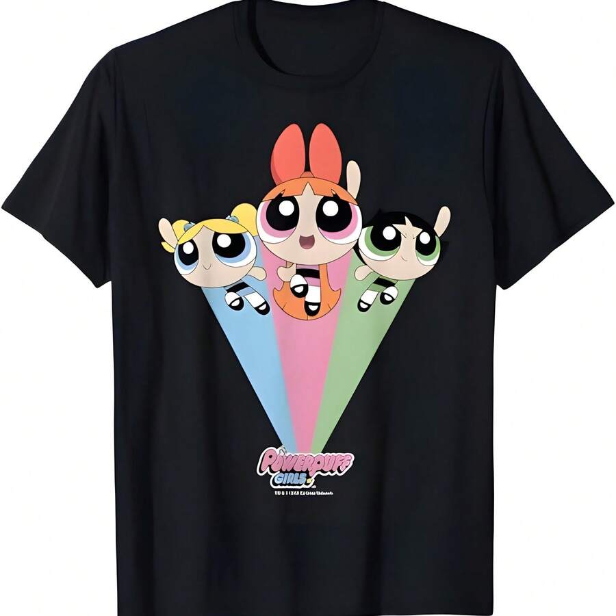 CN Thes Powerpuffs Girlss grupo disparo camiseta - Negro - Ver 1