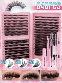 MEM Bộ nối mi D-Curl 608 sợi, 30D+40D/60D+80D, nhiều sự kết hợp khác nhau, mi mềm mại và tự nhiên 10-16mm, bao gồm phấn mắt, keo, chất làm kín, nhíp và cọ, phù hợp cho người mới bắt đầu, dung tích lớn. - màu đen - Xem 5