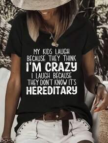 Women's Printed T-Shirt - Casual Short Sleeve Crew Neck T-Shirt In Black With A Humorous Design. Relaxed Fit For All Seasons, Perfect For Everyday Wear And Holiday Outfits (Machine Washable). - Black - View 6