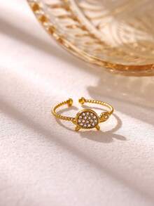 1 Pc Fashion Cubic Zirconia Turtle Ring For Women Gold Color Geometric Ring Summer Ocean Series Beach Party Jewelry Gift - Multicolor - View 4