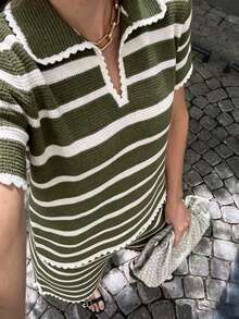 女士夏季新款时尚度假条纹沙滩休闲复古性感短裤套装，夏季套装，嘉年华，女士沙滩装，外出上衣，夏季度假装，Y2K - 軍綠色 - 查看 2