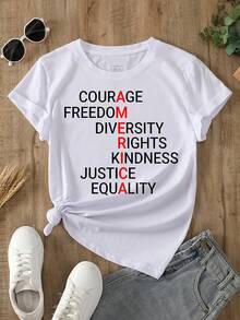 Women's One-Piece Casual Activewear, Spring/Summer, Courage, Freedom, Diverse Rights, Kindness, Justice, Equality, Crew Neck Sweater, Comfortable And Soft Women's T-Shirt, Elegant For Parties, Holiday Gift, Moisture-Wicking, Casual Gym Wear. - 白色 - 查看 11