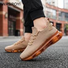 WASIROYI 1 Pair Men's Breathable Knit Sneakers - Casual Lace-Up Trainers With Air Cushion, Non-Slip PVC Outsole, Fabric Upper, Lining And Insole, Synthetic Sole, Solid Color, Suitable For All Seasons - Khaki - View 7