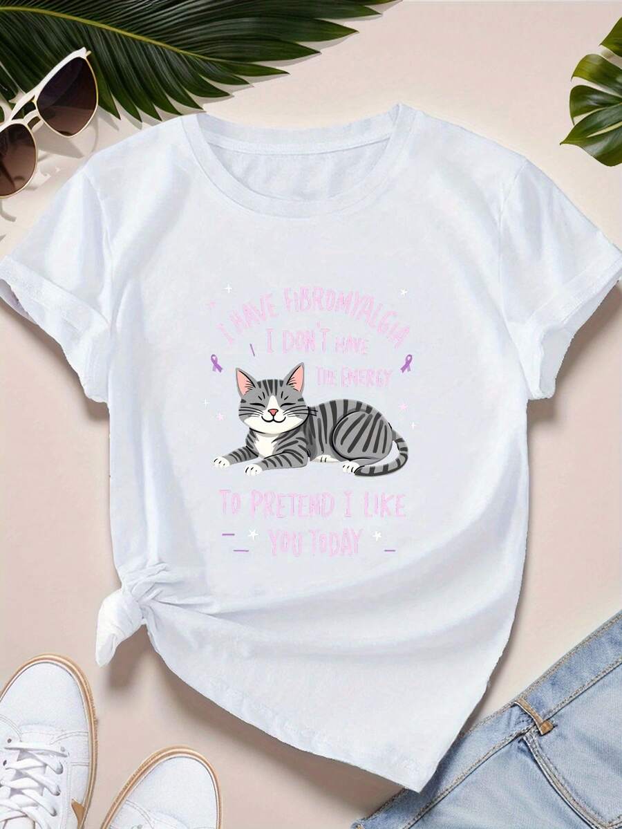 Camiseta de manga corta para mujer con fibromialgia de talla para mujer - Blanco - Ver 1