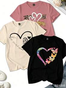 Sold Separately, Not As A 3-Piece Set. Women's Short-Sleeved T-Shirt, American Vintage Style, With Prints, Soft To The Touch, Comfortable And Versatile. Perfect For Easter And Holy Week. - 黑色 - 查看 1
