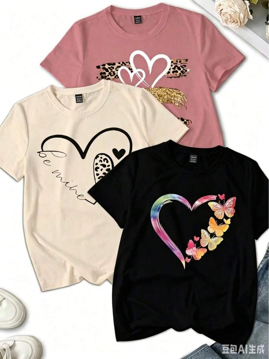 Sold Separately, Not As A 3-Piece Set. Women's Short-Sleeved T-Shirt, American Vintage Style, With Prints, Soft To The Touch, Comfortable And Versatile. Perfect For Easter And Holy Week. - 黑色 - 查看 1