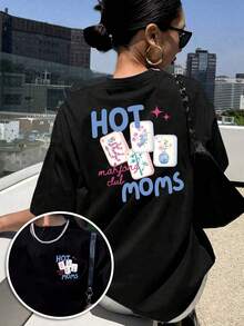 Women's T-Shirt With A Front And Back Print, Ahjong Club Design, Round Neck, Short Sleeve Casual Style, Suitable For Fitness In All Seasons And Everyday Wear, Top With A Fun Printed Design. Elegant Party Outfit, T-Shirt For Stylish Ladies, Blouses Suitable For Curvy Women, Prom Skirts, Casual Wear - 黑色 - 查看 7