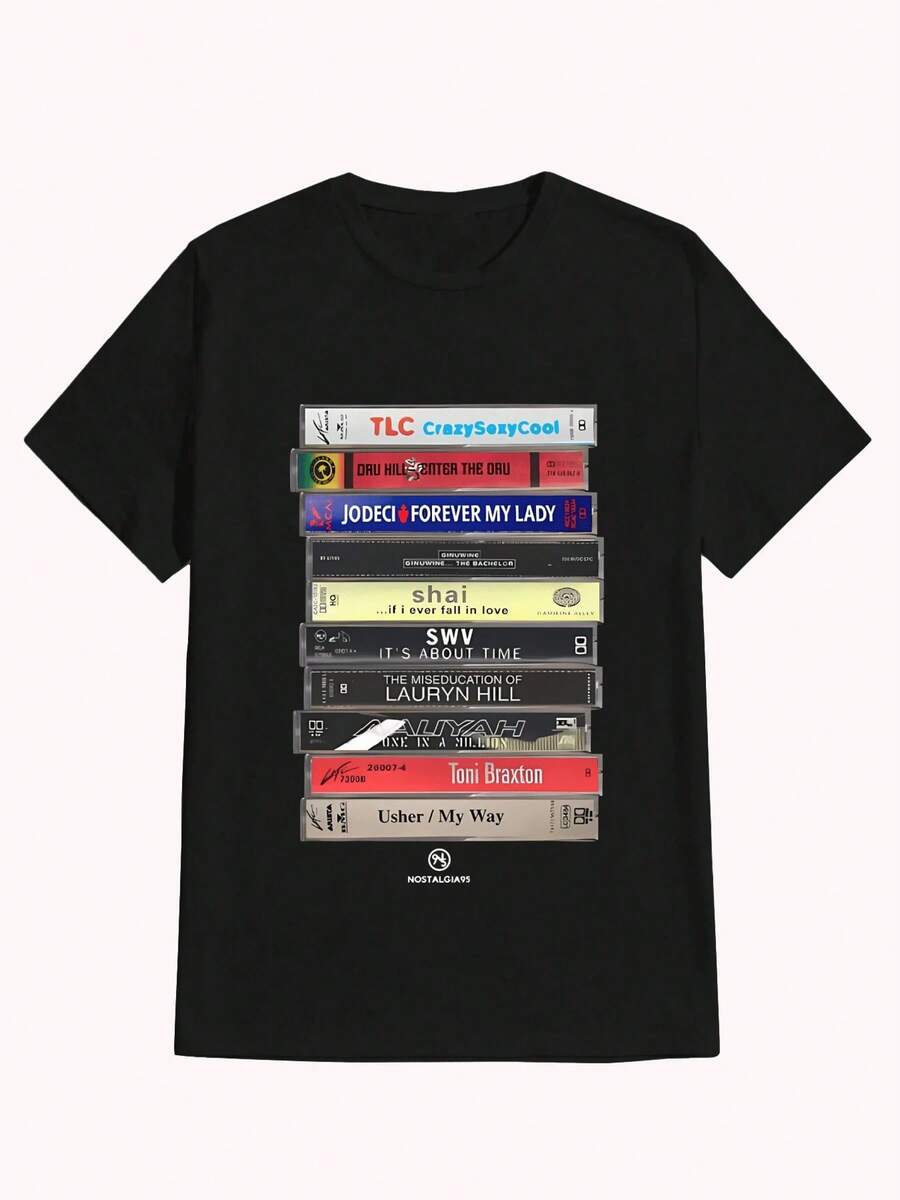 1 Piece Pure Cotton Printed T-Shirt 180g, Hip Hop Style Lauryn Hill The Miseducation Of Caste, Casual Print, Comfortable And Versatile, With Letter Pattern, 100% Cotton - 黑色 - 查看 1