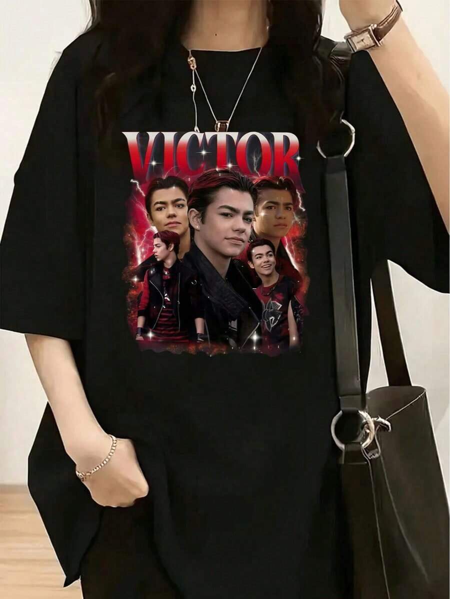 1 Piece Of Women's Fashion T-Shirt, Spring-Summer, With A White Teddy Bear Wearing Fashionable Glasses And Red And Blue Striped Pants, 180g, 100% Cotton. - 黑色 5 - 查看 1