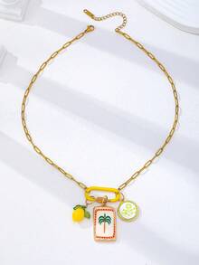 1/6 Pcs Gold Plated Paper Clip Chain Necklace With Mountaineering Buckle Pendant And Summer Theme Pendant, Resort Beach Women's Necklace Jewelry - Multicolor - View 16