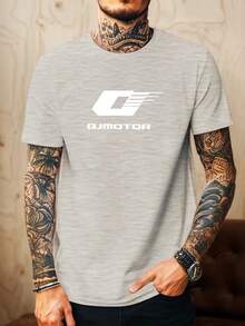 Men's Casual Summer Short Sleeve Crew Neck T-Shirt With QJmotor Logo - 淺灰色 - 查看 6