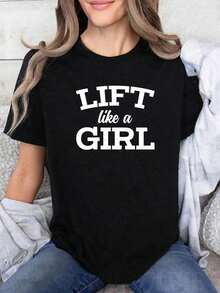 Weightlifting T-Shirt For Women And Men - Breathable Workout T-Shirt With The Slogan "LIFT Like A", Motivational Black/White Design, Crew Neck, Short Sleeves, Casual Style For Men And Women, Comfortable Fit For All Seasons, Ideal Gift. Women's Blouses > Clothing - 黑色 - 查看 7