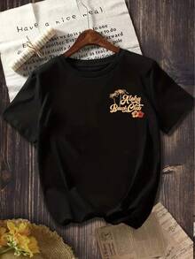 Oferta Especial: Camiseta negra con estampado tropical, estilo moderno, diseño divertido, suave al tacto, opción versátil, ideal para verano, uso diario, disponible en varias tallas y colores, moda masculina, casual.- Ropa de Moda Casual Suave y Transpirable para Diario - Negro - Ver 6