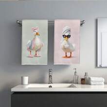 2pcs Funny Posh Duck Pattern Kitchen Towels, 40*60cm Soft Microfiber Material, Suitable For Home, Kitchen, Restaurant, Outdoor Camping, Tabletop Cleaning, Dish Drying, Gifts - Multicolor - View 9