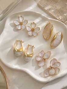 17KM 8/2pcs Simple Elegant Oil Drop Floral Earrings Set, Suitable For Women, Couples, Sisters, Summer Holiday, Date, Daily Casual, Party, Wedding, Gift For Mom, Friends - Multicolor - View 1