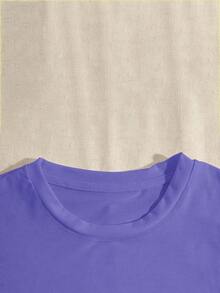 Simple, Casual And Versatile T-Shirt With English Letter Print, Short Sleeves And Round Neck. - 紫色 1 - 查看 4