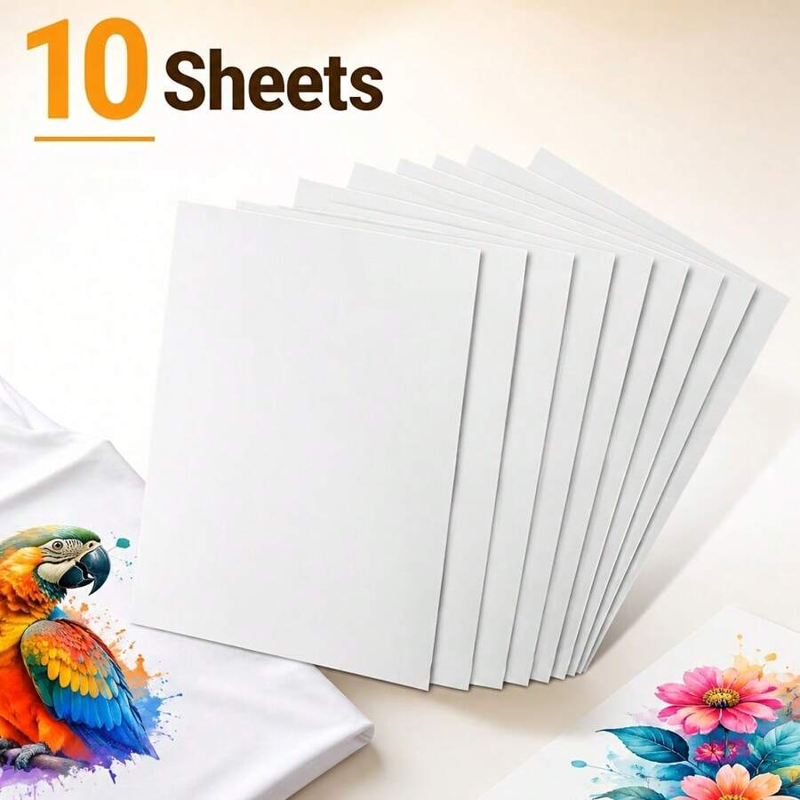10pcs 8.5"X11" Heat Transfer Paper For Light Colored T-Shirts, Inkjet Printable Heat Press Film, Vibrant Colors, Durable & Soft, Includes 1pc Protective Sheet - Transfer Paper - View 1