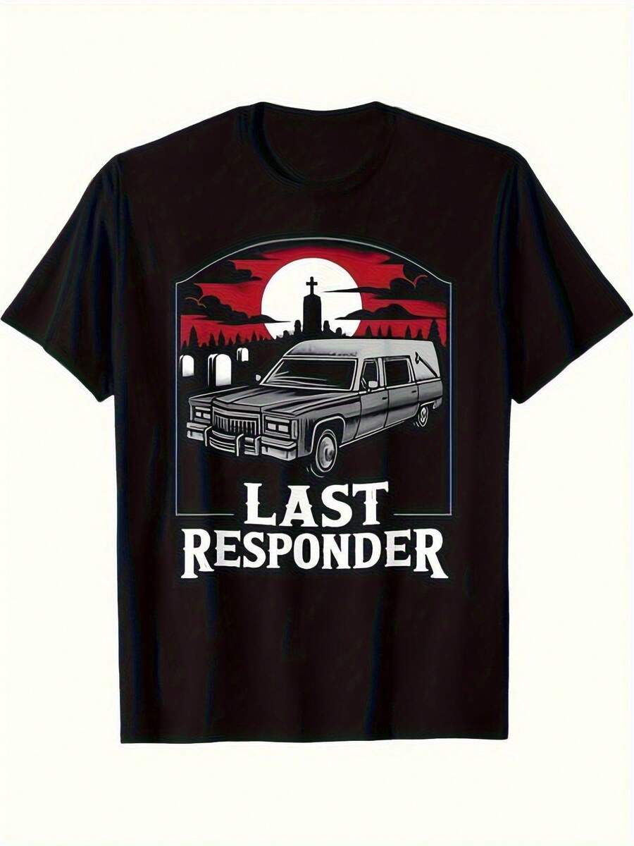 Funny Dark Humor Gothic T-Shirt "The Last Lifeguard Ghost Car" | Unisex Casual T-Shirt With Coffin Print And Death-Themed Slogan, Gothic Subculture Clothing, One Size Fits All, Black - Brutal Gift Idea, Vintage Style, Crew Neck, Slightly Stretchy, Regular Fit. - 黑色 - 查看 1