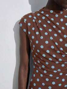 MAIJA Sleeveless V-Neck Ruffled Midi Dress With Bohemian Print - Brown - View 5