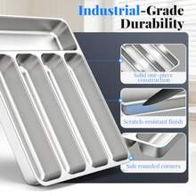 IKOCO Organizador de cubiertos para utensilios de cocina, bandeja de cubiertos de acero inoxidable para cucharas, tenedores, cuchillos, vajilla, 5 compartimentos, plata - Pago - Ver 5